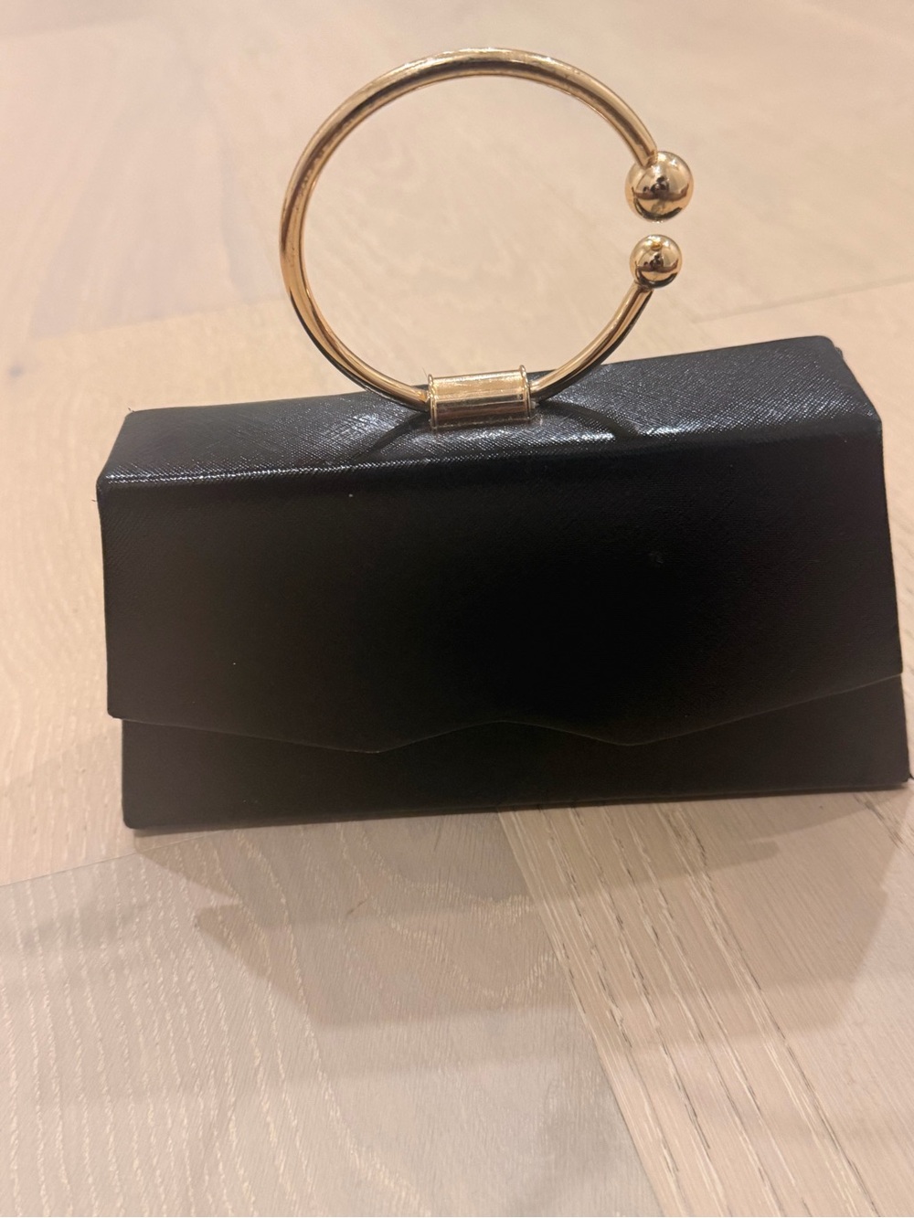 Black Clutch Bag with Gold Handle
